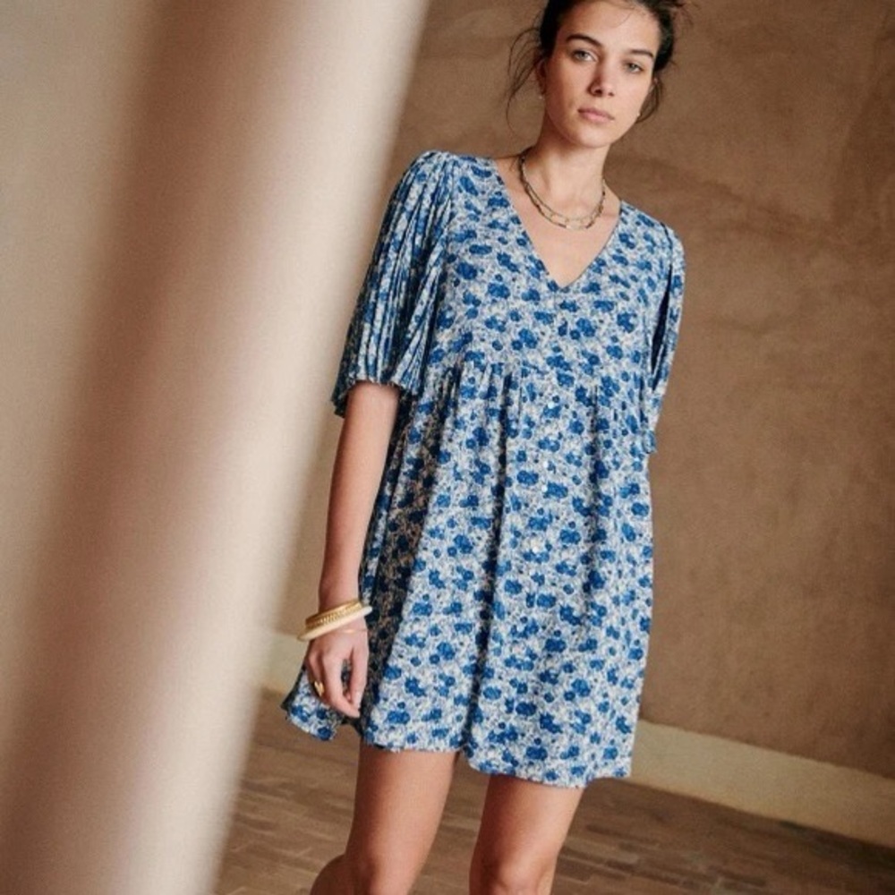 Sezane Melinda Dress Peonies Bleu - Size 34 ( US 2 )